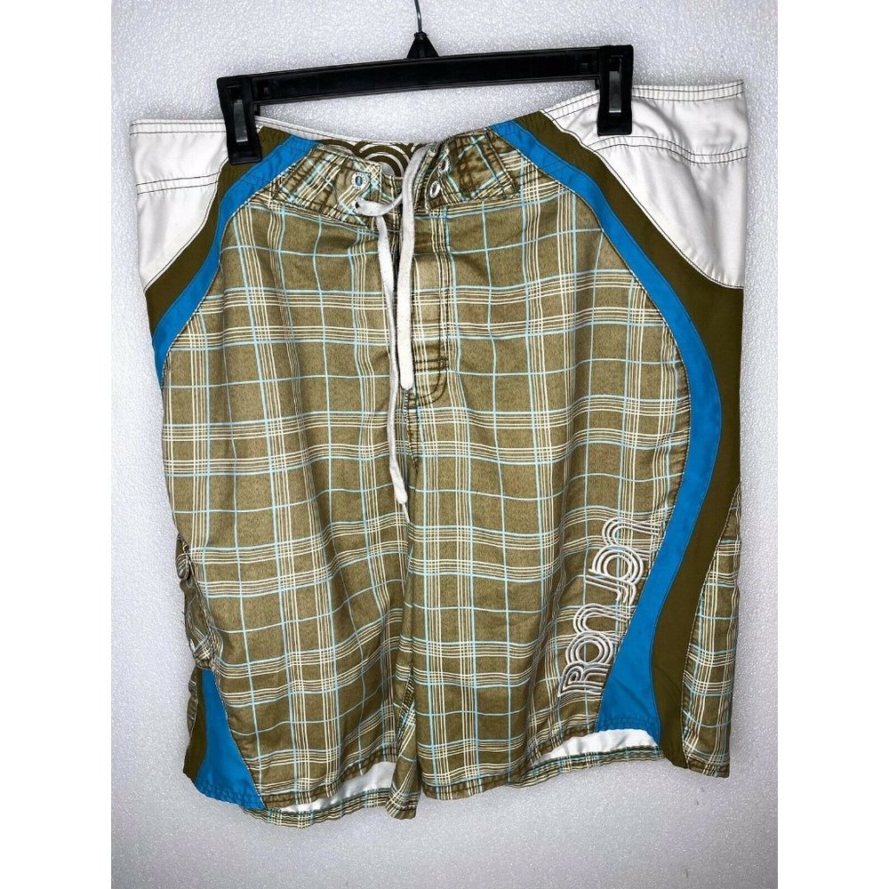Ron Jon Surf Shop Strip Design Swim Trunks Mens Sz 36 Pockets Vintage